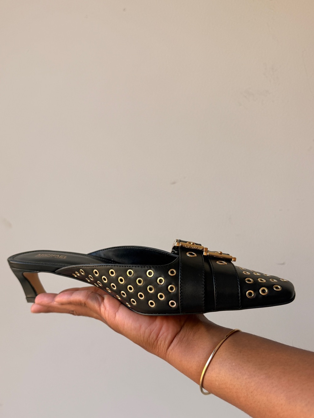 MICHAEL Michael Kors Black Leather Studded Buckle Mules - Picture 6 of 10